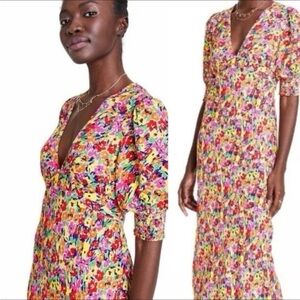 Rixo For Target Floral Puff Sleeve V-neck Maxi Dress Multicolor Tropical Size 6